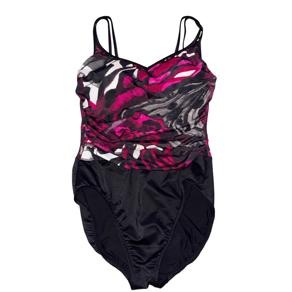 Croft & Barrow Women Black Pink Tummy Control One Piece Swimsuit Size‎ 10